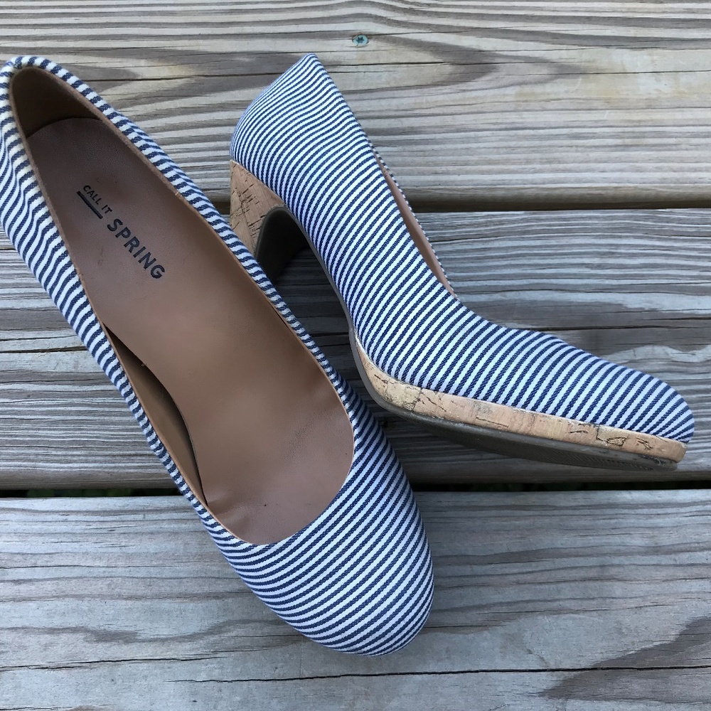 Call it Spring Women Heels Shoes Blue/White Stripe - Picture 7 of 8